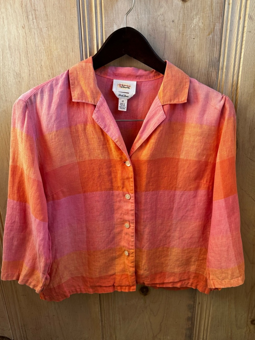 Talbots 100% Linen Cropped Button Front Top Women’s Size 12